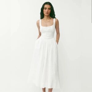 Reformation White Balia Linen Dress Drop Waist Bridal Coquette Cottagecore